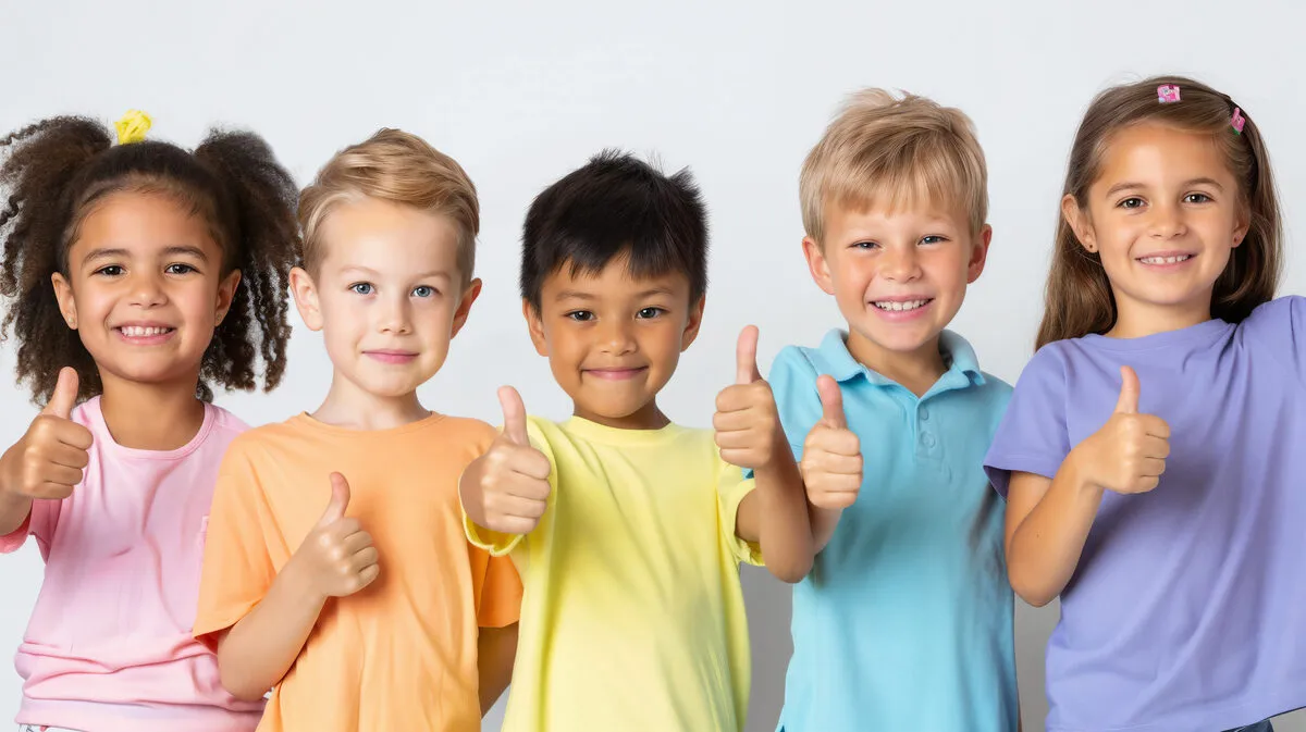 Group of diverse kids giving thumbs up